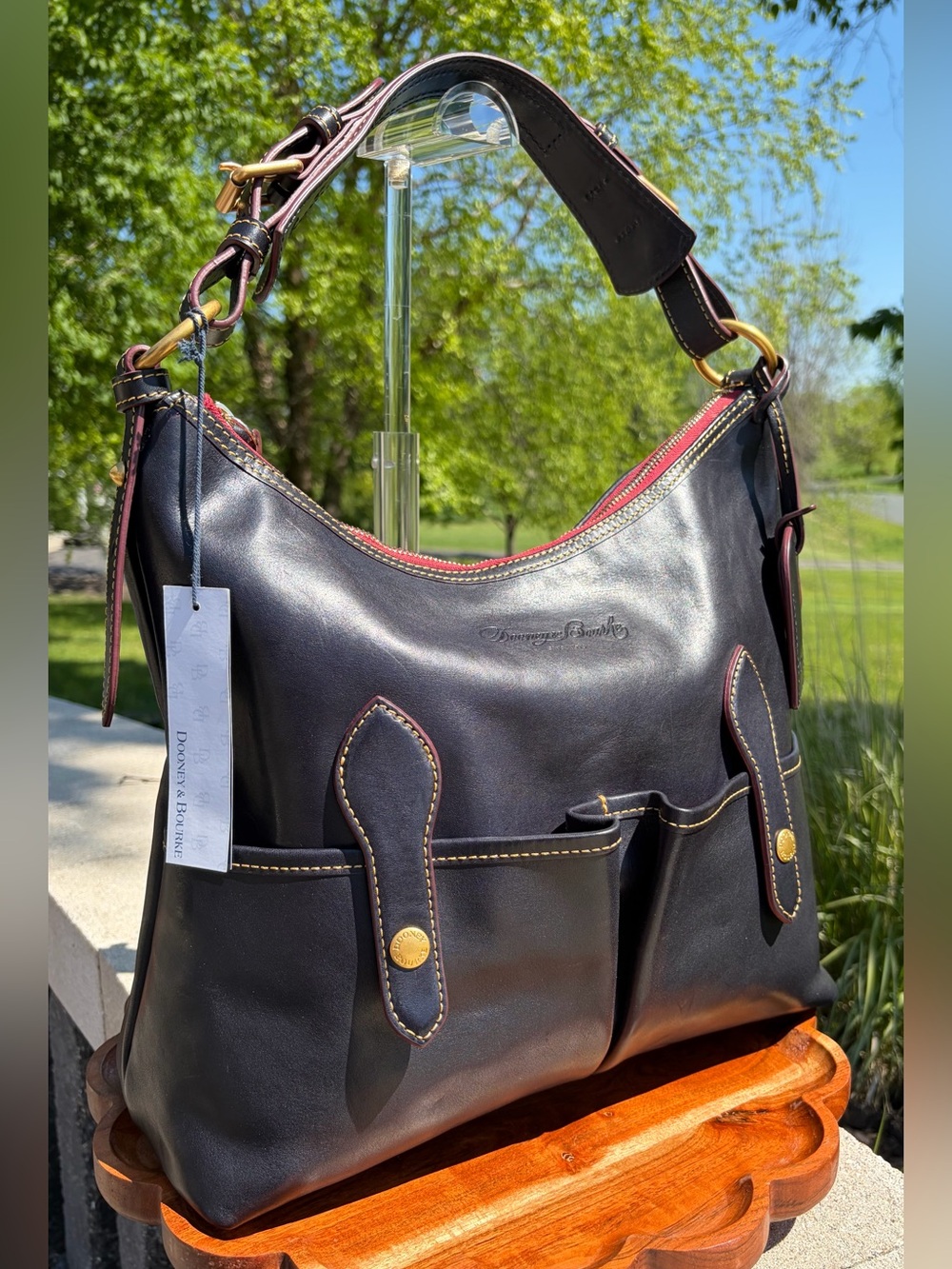 Dooney & Bourke Medium Lucy Navy Blue Florentine Leather Hobo NWT